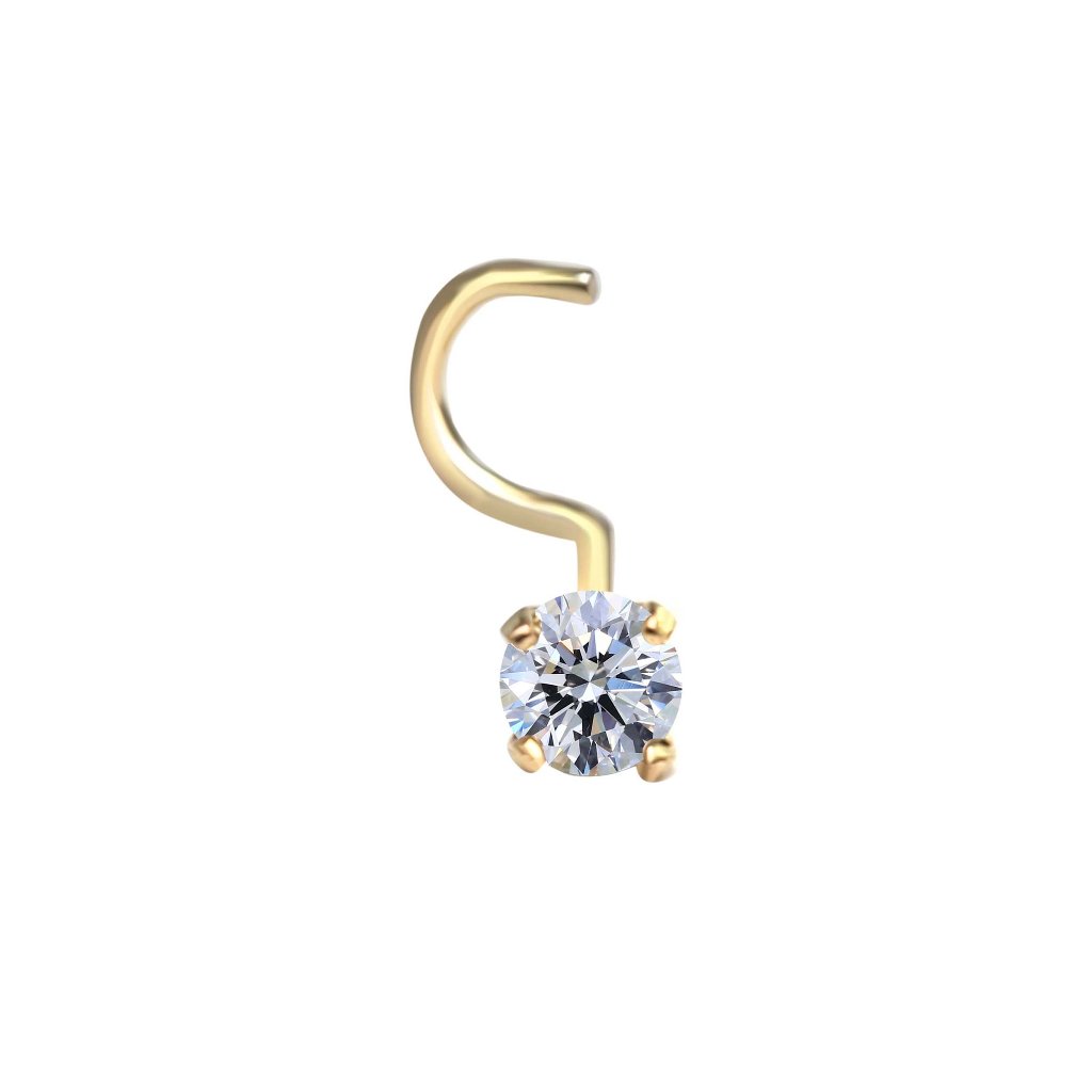 14k Yellow Gold Real Diamond 20 Gauge Nose Ring Stud - 1.8mm New